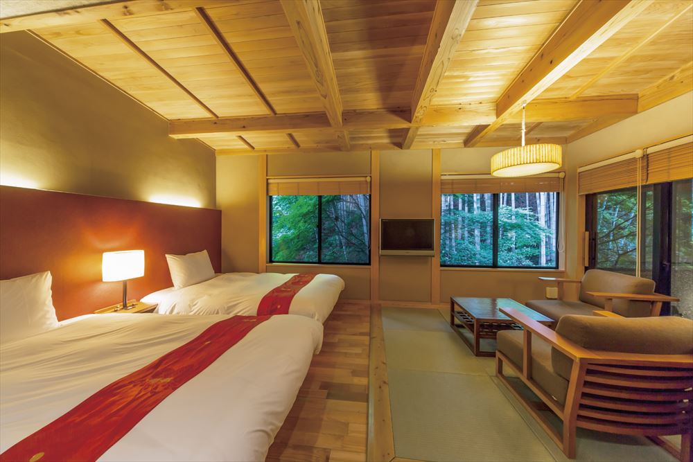 Toshinan Komeya_Villa guest rooms offer Western comforts but express the spirit of Japan.