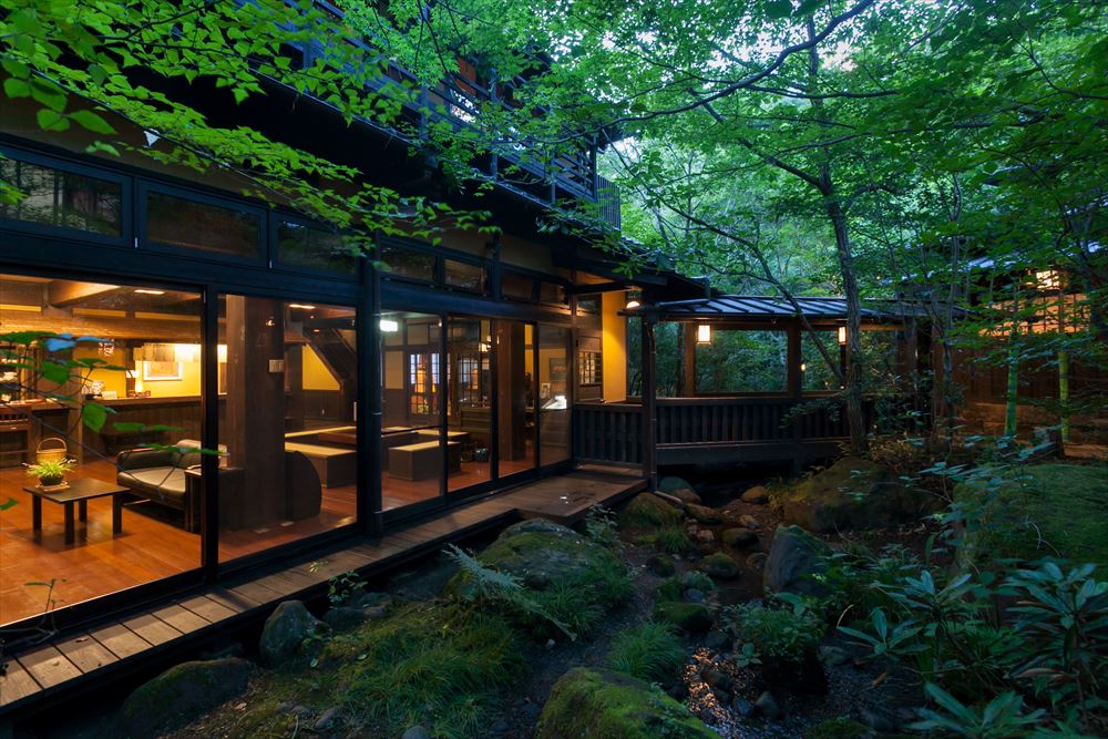 Ryokan Sanga. Watching colors change throughout the forest as evening approaches is one of the joys of Sanga.
