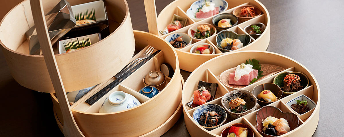 FUFU KYOTO JAPAN_Breakfast. A wealth of colorful seasonal dishes are served in special stacking boxes believed to bring good fortune. Feel free to dine in the restaurant or in your room.