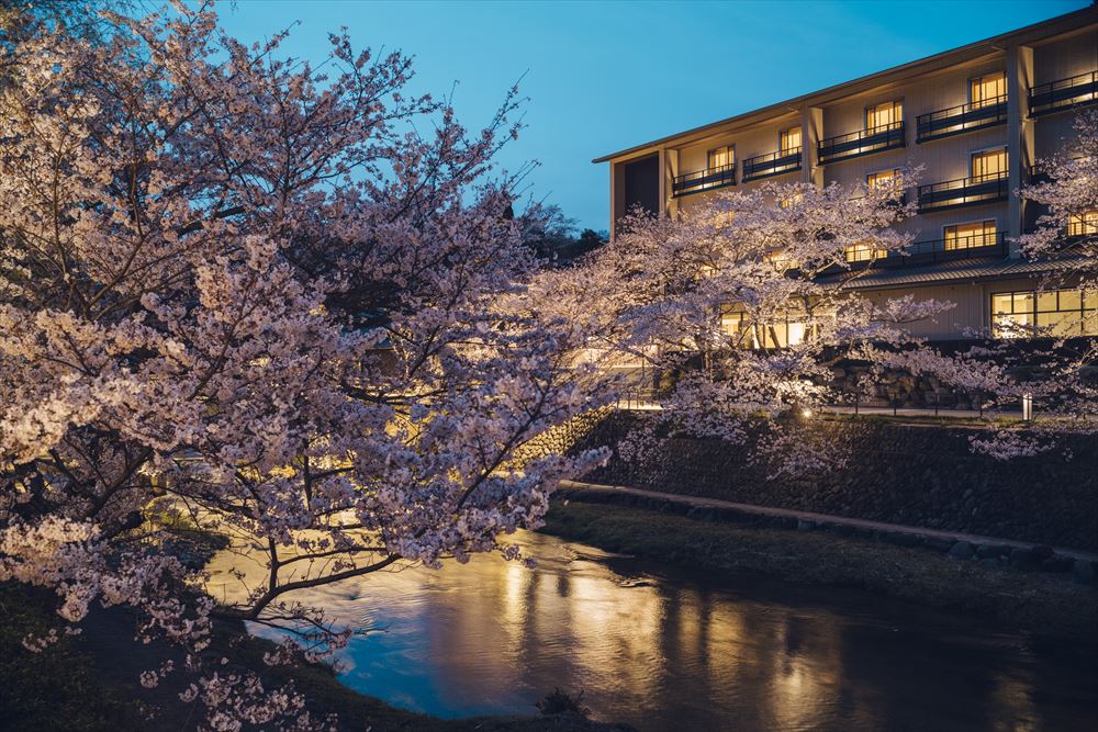 星野集团 界 长门_外观（春天）。音信川・ 樱花