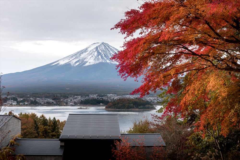 キャビンから見える富士山と紅葉